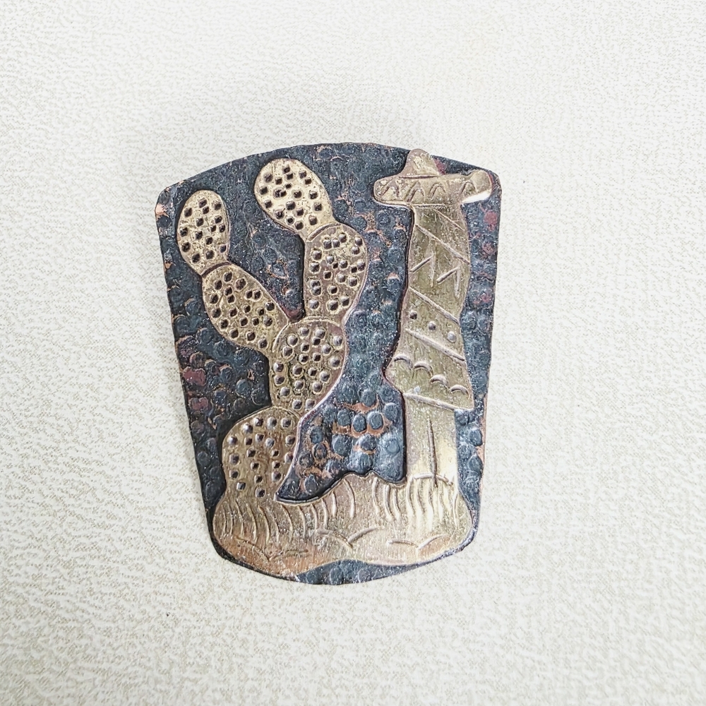 Vintage Mexico Desert Scene Copper Bolo Tie